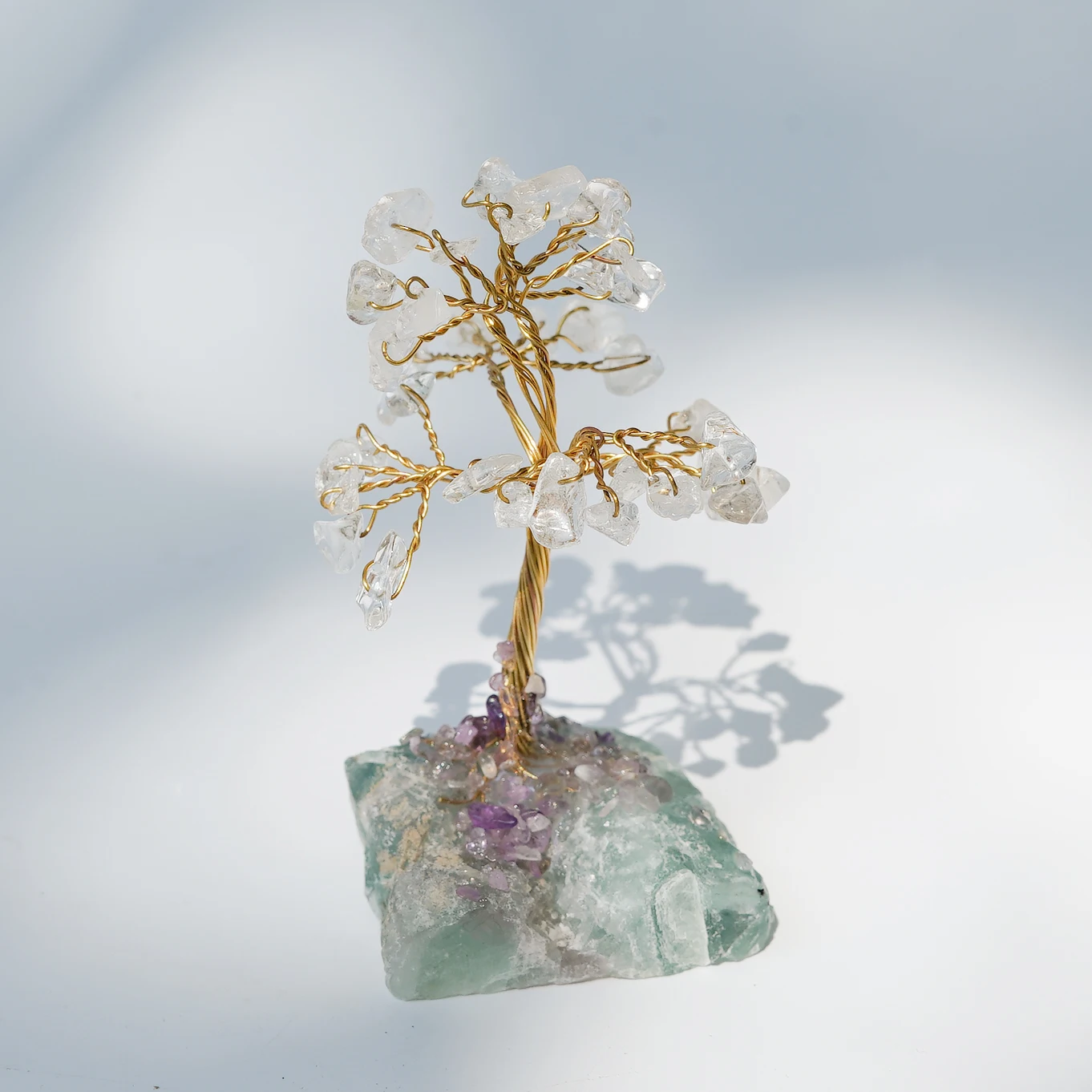 

2023 Crystal Quartz Clear crystal Lucky Tree Pachira Macrocarpa Crafts Fluorite Stand Chakra Healing Reiki Stone Pendant