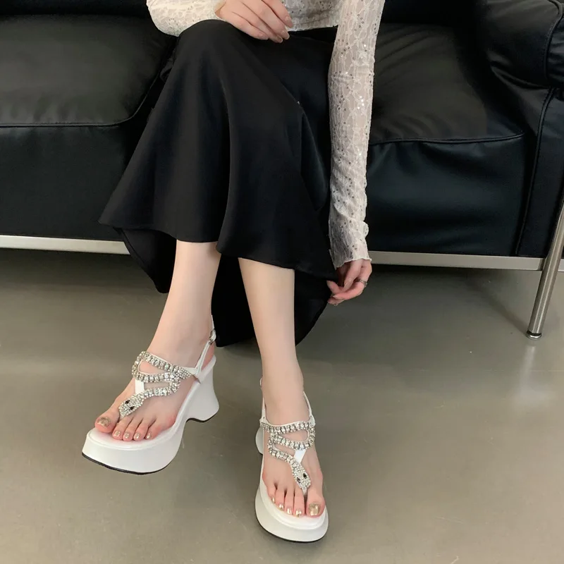 

Silver Heels Wedges Sandals Woman Rhinestone Snake-like Platform High Heels Summer Shoes For Ladies White Sandalias Mujer 2025