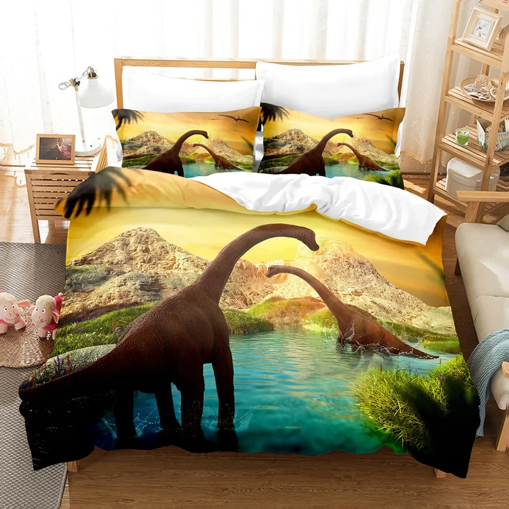 Dinosaur World Bedding Sets 2/3pcs Jurassic Duvet Cover King/Queen Size Kids Boys Forest Scary Predator Polyester Quilt Cover