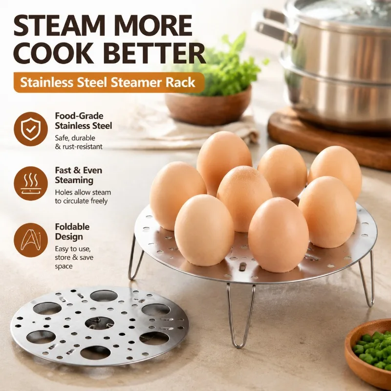 Stainless Steel Steamer Rack Folding Egg Steamer Insert Round Pot Steamer Basket Multi-Purpose