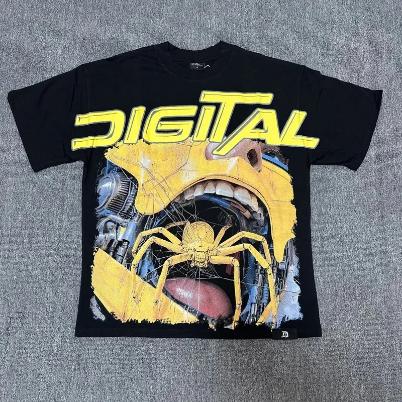 New American Retro Street Hip-hop Fashion Short Sleeved Digital Top Y2K Casual High-quality Cotton DIGITAL T-shirts