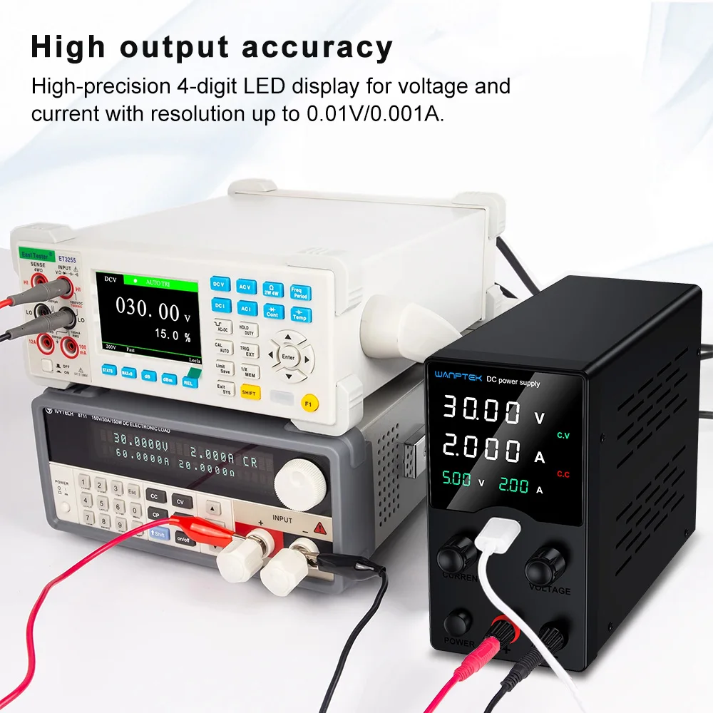 Wanptek Adjustable DC Switching Power Supply 30V 10A Lab bench with 5V 2A USB fast charging display AC220V 110V