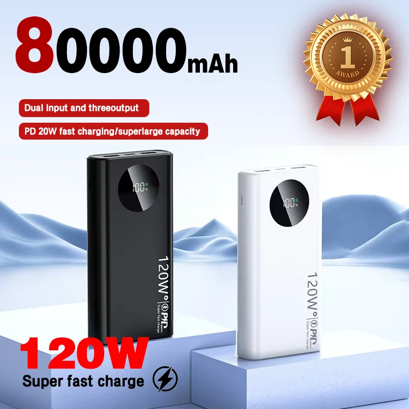 80000mAh High Capacity Power Bank 120W Super Fast Charging Powerbank Portable Battery Charger For iPhone Samsung Huawei xiaomi