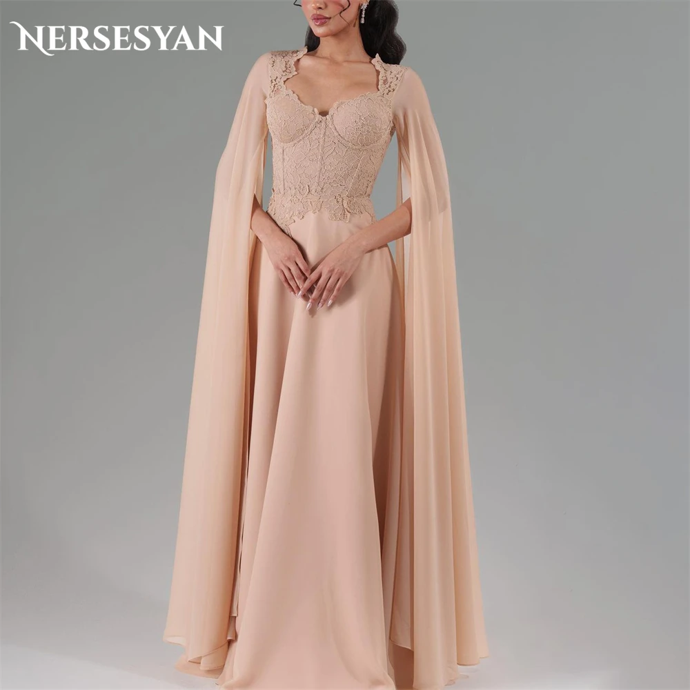 

Nersesyan Solid Elegant Lace Formal Evening Dresses Appliques A-Line Backless Prom Dress Cap Sleeves Saudi Arabia Party Gowns