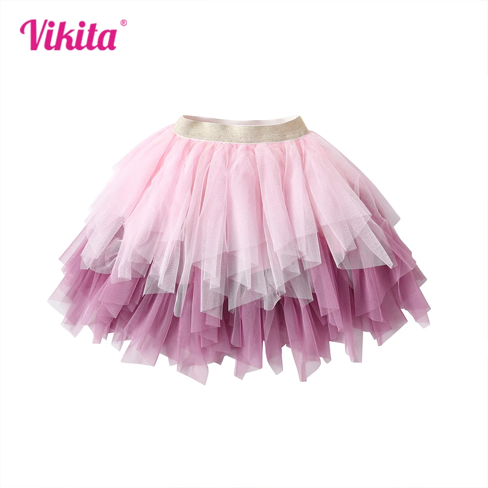 VIKITA Girls Tutu Skirts Kids Performance Birthday Party Ballet Mini Skirt Girls Irregular Mesh Layered Cake Skirts Kids Clothes