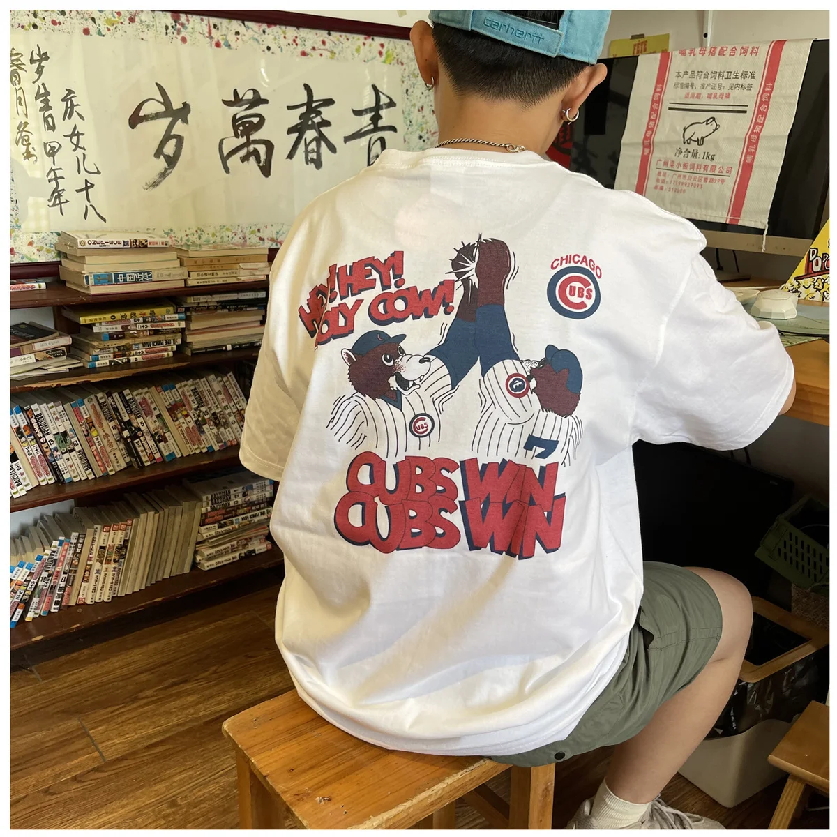 Fashionable Korean casual retro printed cartoon T shirt for men y2k personalized cotton street hip hop couple half sleeved top