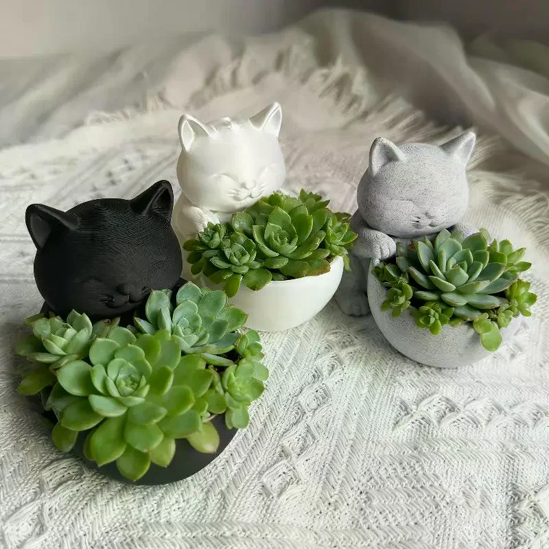 Cat-Shaped Pot With Drainage Holes Uniquely Designed For Succulents Small Flowers And Cacti Bedroom Offices Desktop Ornament