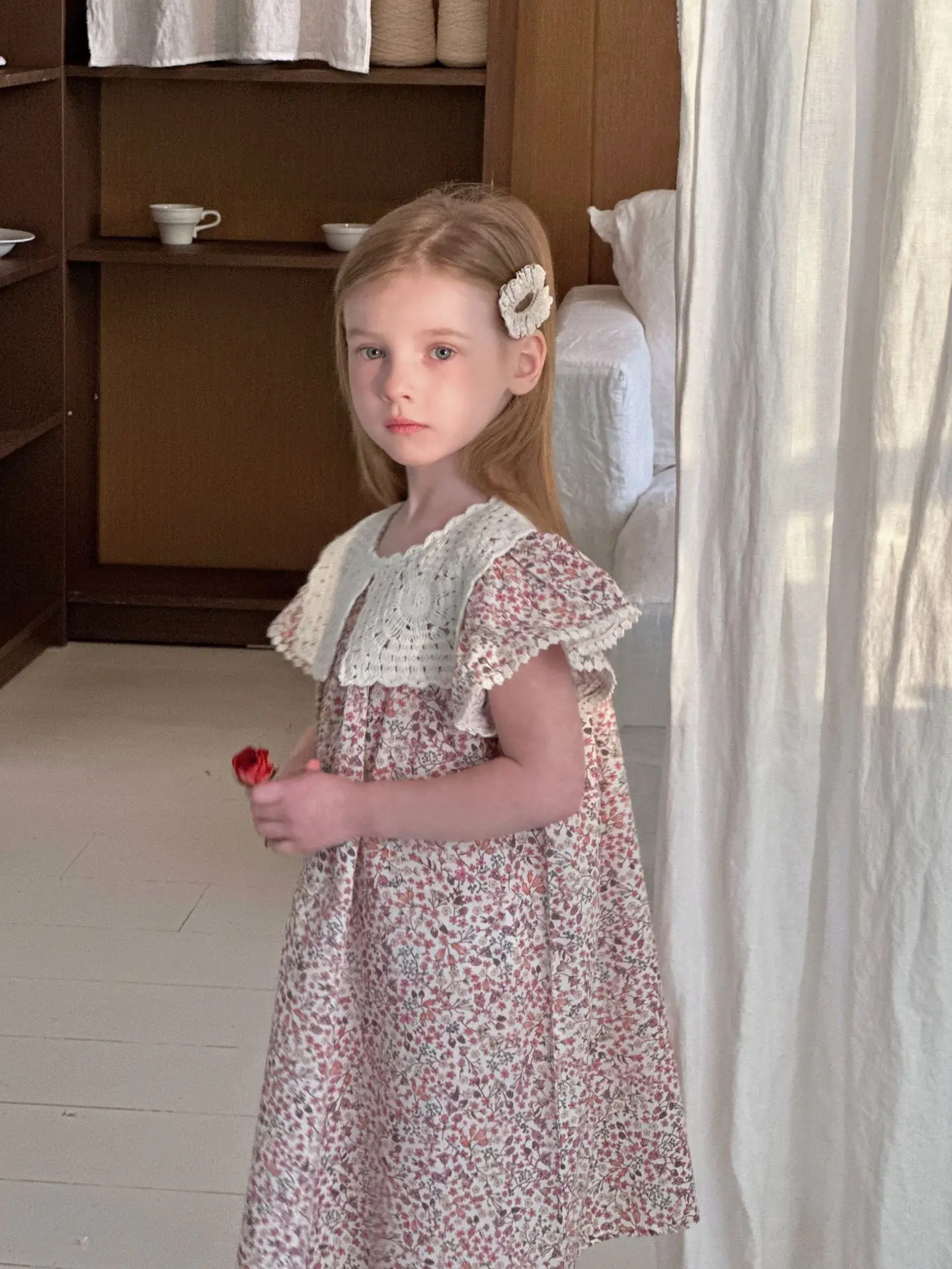 

Printed Dress 2025 Spring New Korean Fashion Cute Vintage Broken Flower Doll Collar Long Sleeve Printed Dress