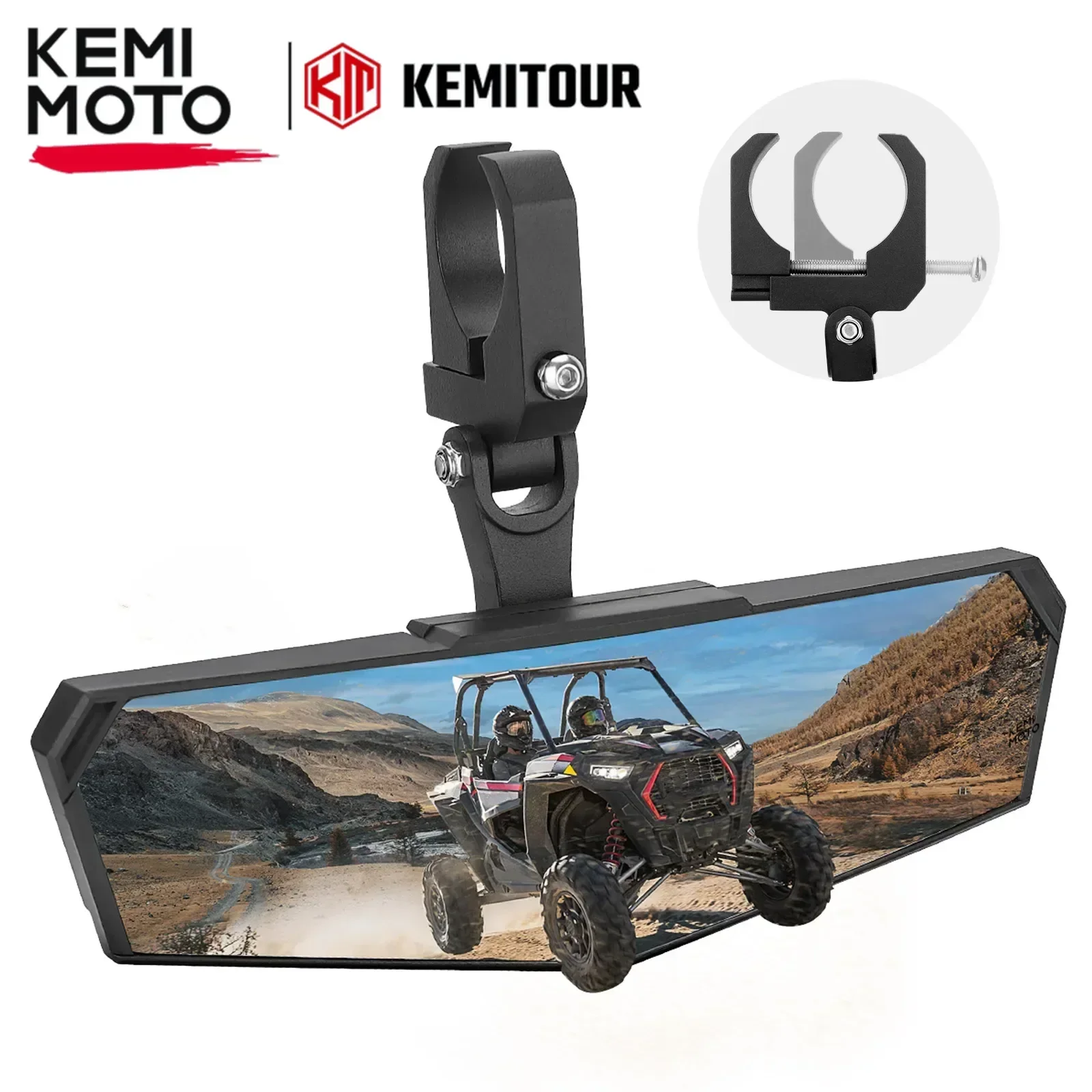 KEMIMOTO UTV Rear View Mirror SXS UTV Mirror Clear View with 1.5 1.65-2 inch 360° Adjustable Low Profile Aluminum Clamp