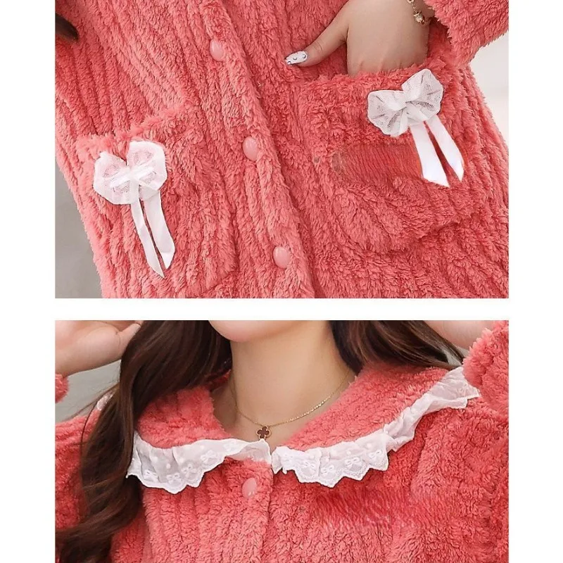 2023 New Pajamas Women Autumn Winter Coral Velvet Loungewear Thickening Plushing Warm Flannel Plus Size Outerwear Homewear Set