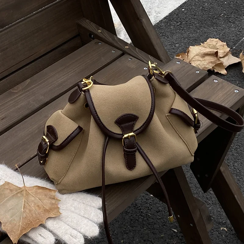 

New Frosted Leather Shoulder Bag Women's Maillard Brown Retro Messenger Bag Fashionable Commuter Versatile