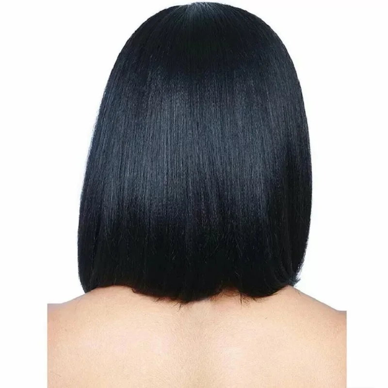 Black parting straight hair synthetic wig for Halloween cosplay wig for role-playing, daily party, high-temperature hair cap