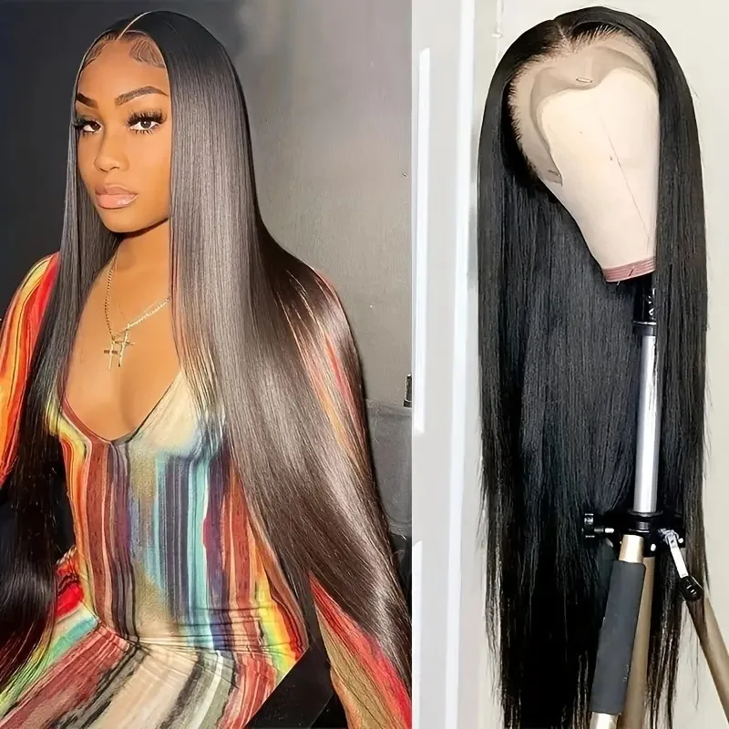 

European and American Fashion Middle Part Long Straight Hair Front Lace Full Wig