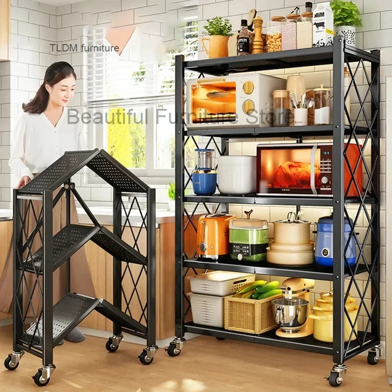 

Foldable Installation-free Kitchen Storage Racks Floor Multi-layer Storage Rack Movable Multi-functional Balcony Storage Racks