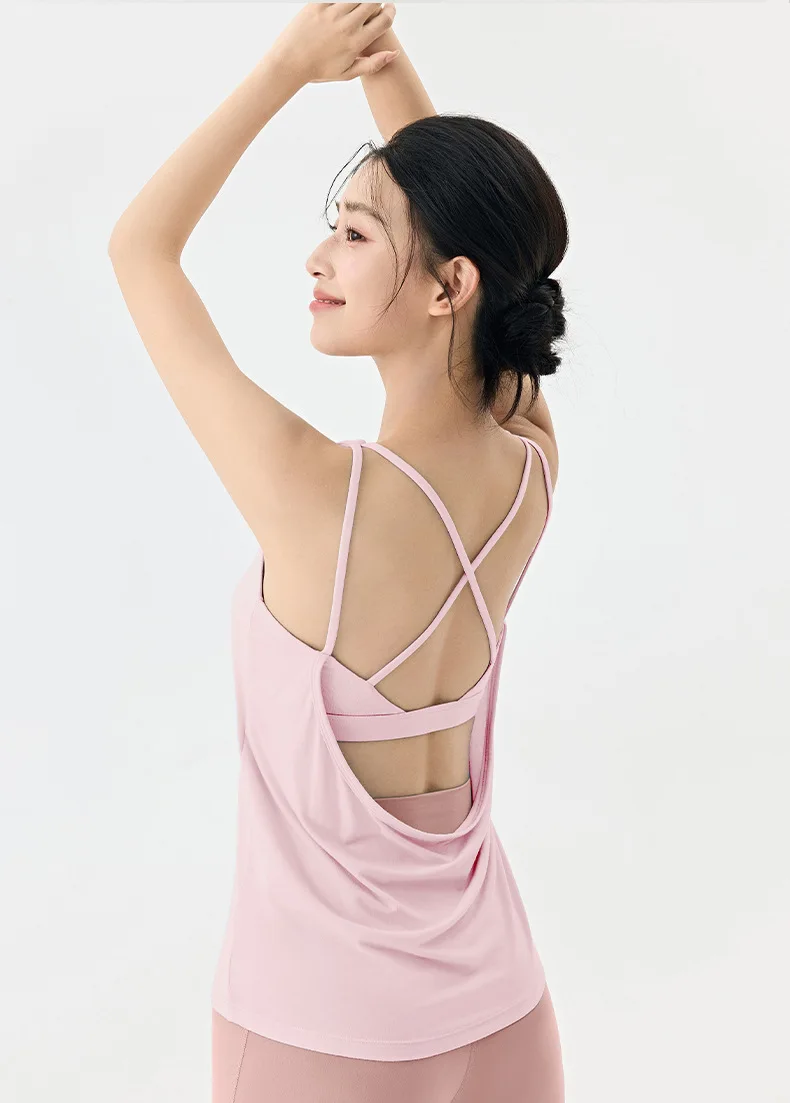 Yoga-Anzug Weste für Damen mit Brustpolster, Crop-Top, Integrierter Sport-Bodysuit, Pilates-Trainingsanzug, Ärmelloses Shirt, Außenweste – Detail 11