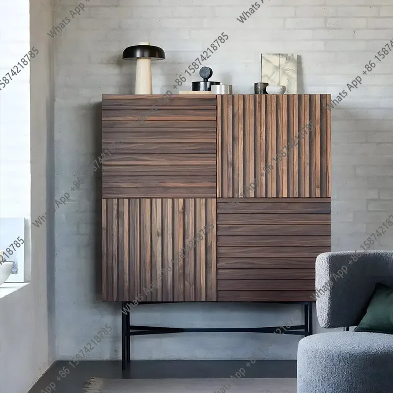 

Mn Medieval Style Black Walnut Sideboard, Living Room, Home Solid Wood Storage, Simple Wall-to-wall Entryway