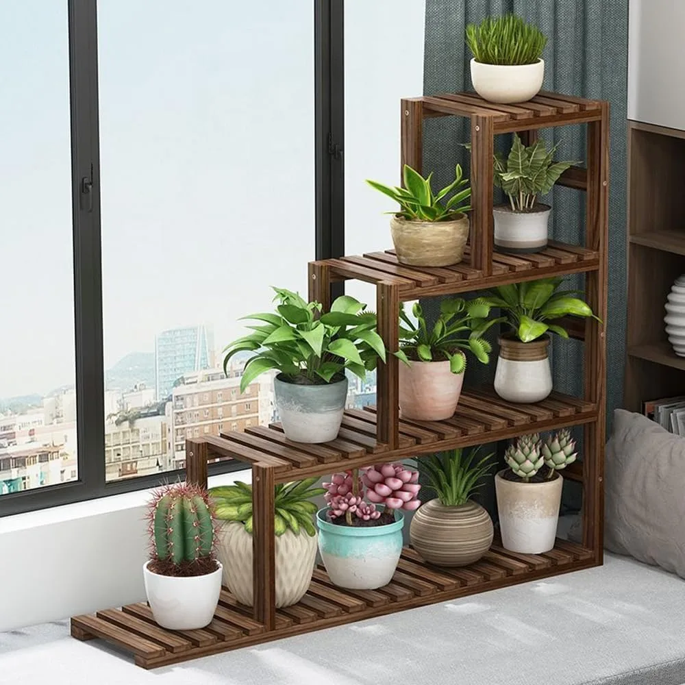 

4 Tier Wood Ladder Plant Stand, Indoor Outdoor Multi Layer Flower Shelf Rack, 35.4in Tall Corner Plant Shelf（Size: 15*100cm）