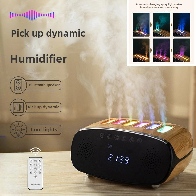 Music Clock Humidifier Volcano Light Timer Diffuser Flame Humidifier Ultrasonic Essential Oil Aroma for Bedroom Home Yoga Office