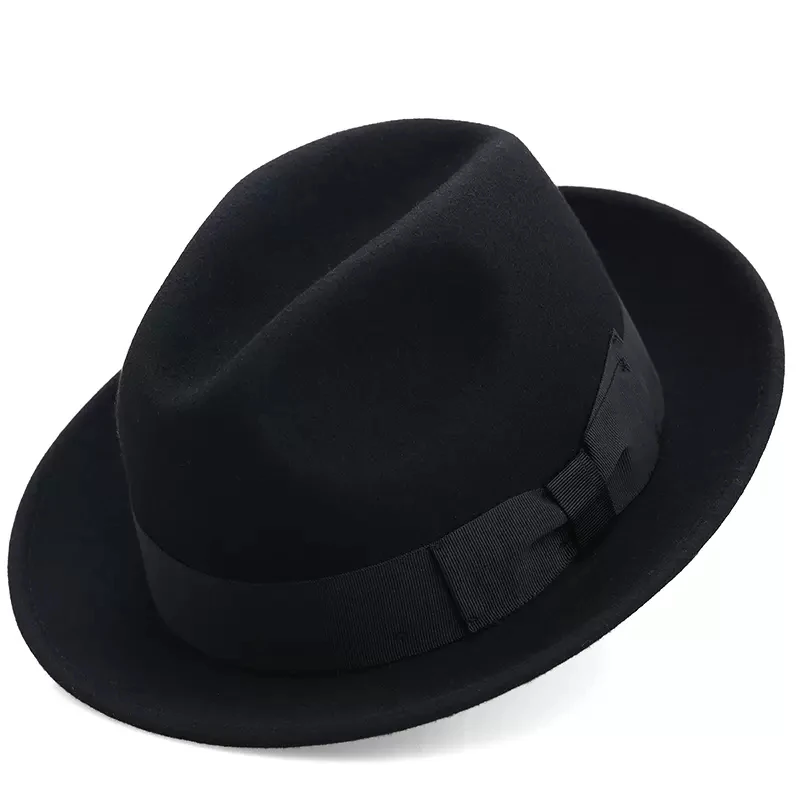 Fedora for Men Women Short Brim Traveller Wool Felt Hat Unisex Classic Manhattan Structured Gangster Trilby Hat