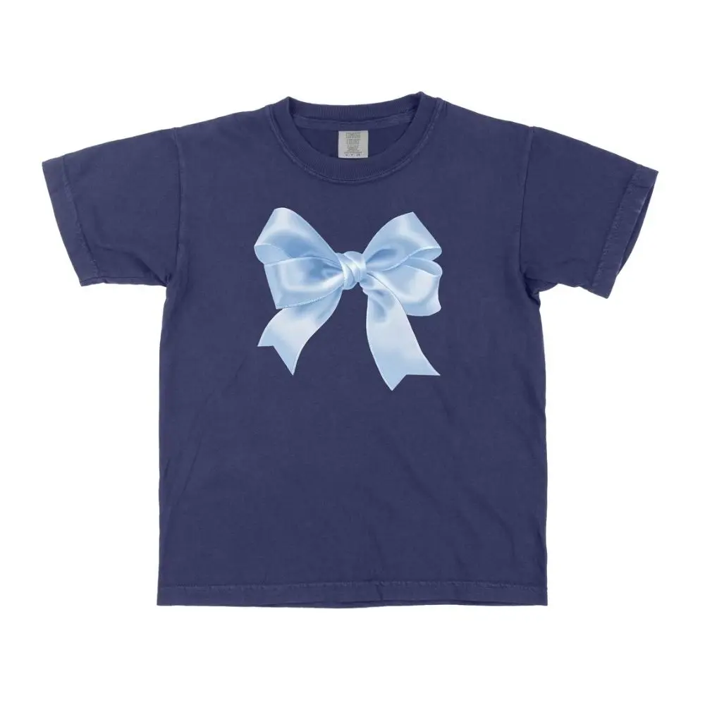 Blue Ribbon Bow Tee Coquette Aesthetic T-shirt Pink Gifts for Her Dolly Cute Trendy Pinterest T Shirt 2024 Comfort Color Tops