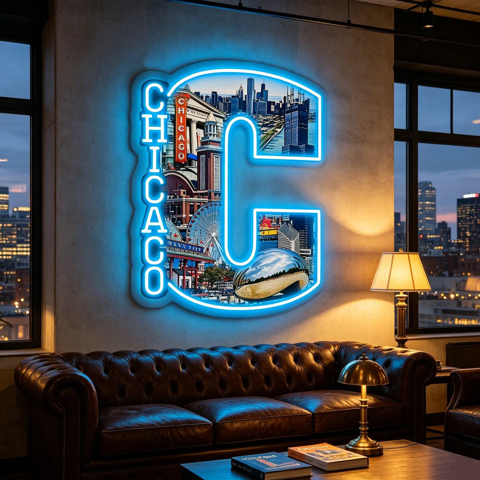 Chicago C Neon Sign,Chicago City Skyline Neon Sign,Modern Cityscape Wall Decor,Iconic Landmarks Wall Decor,Man Cave Decor