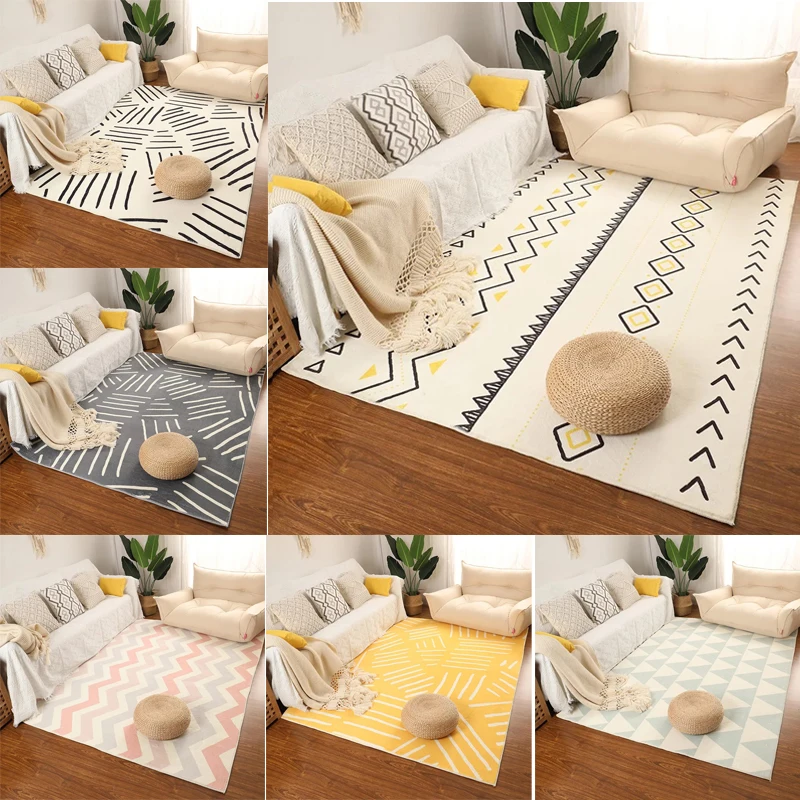 Simple Striped Non Slip Living Room Carpet Bedroom Floor Mats Sofa Table Washable Area Rugs for Home Decor 100% Polyester Felt