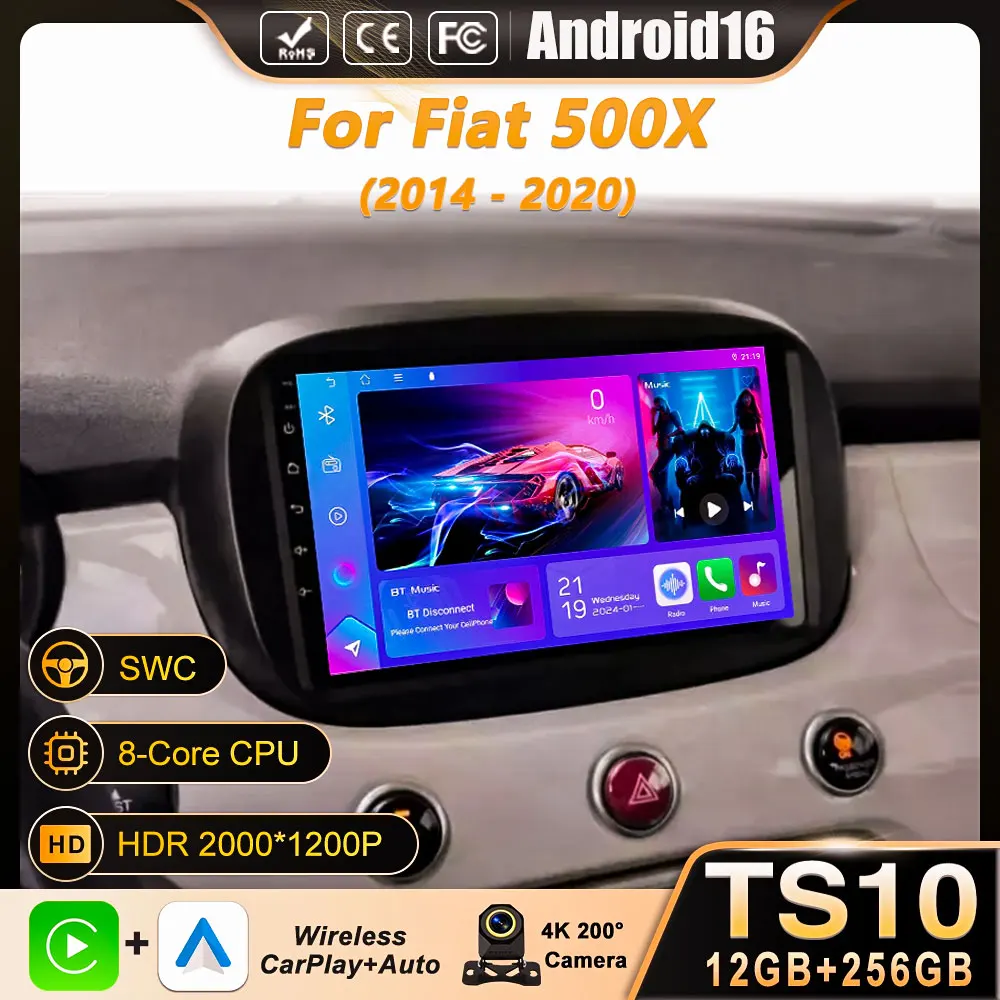 

Android 16 For Fiat 500X 2014-2020 2K QLED Stereo Car Radio Multimedia Video Player GPS AI Voice CarPlay Head Unit Navigation 4G
