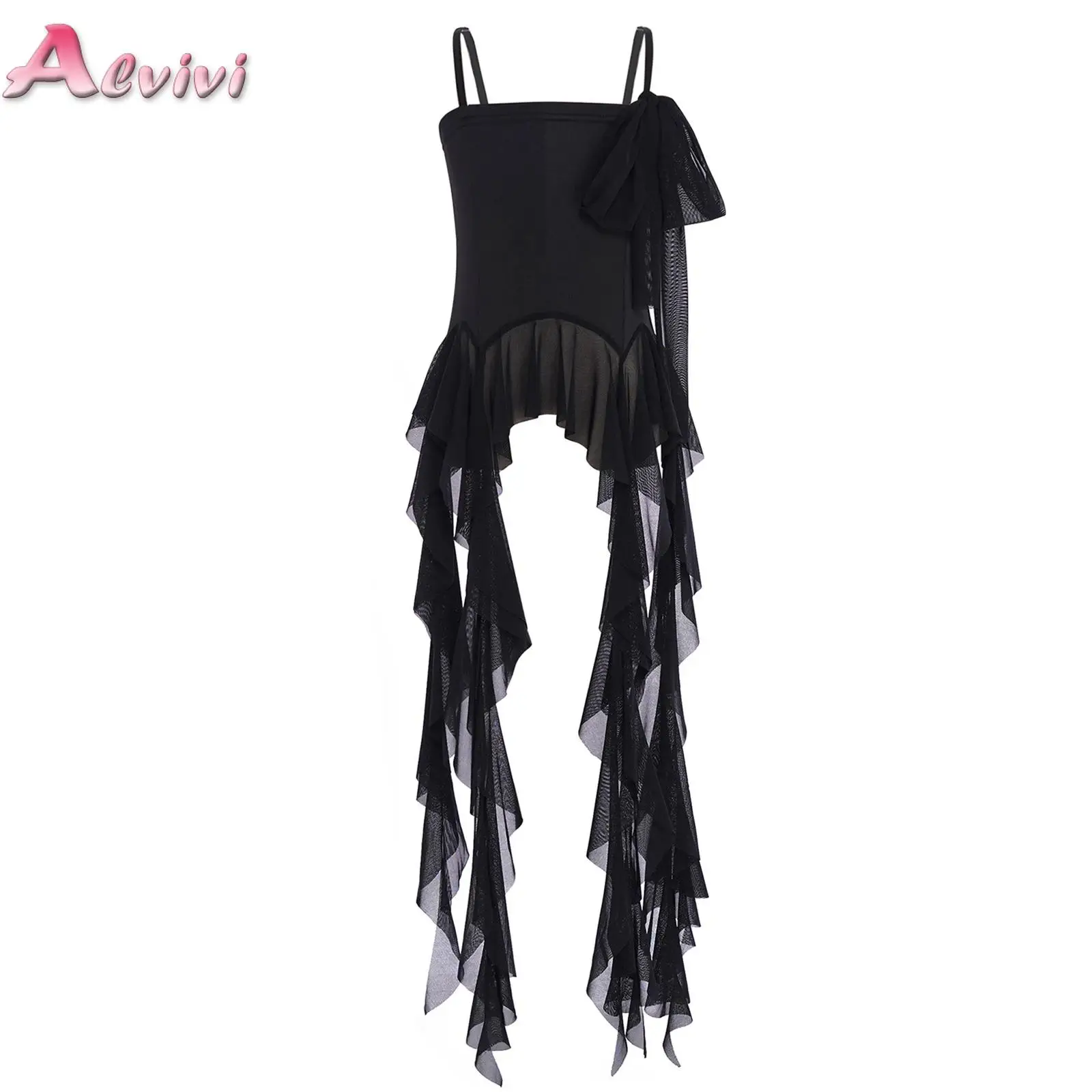 

Girls Jazz Dance Wear For Girls Model Catwalk Outfit Girls Ruffle Sundress Sleeveless Irregular Ruffled Drapes Camisole Top