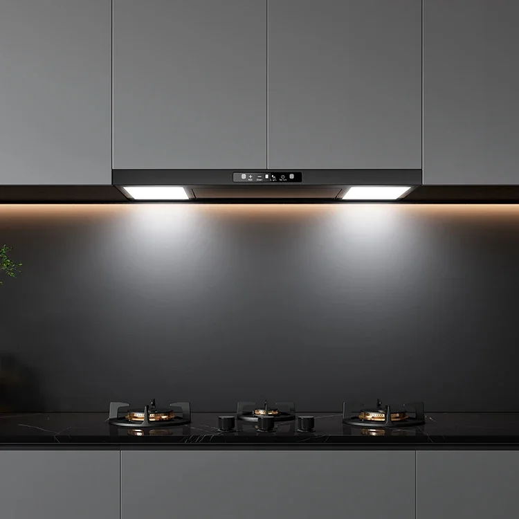 Multifunctional household space-saving anti-fouling black top suction range hood