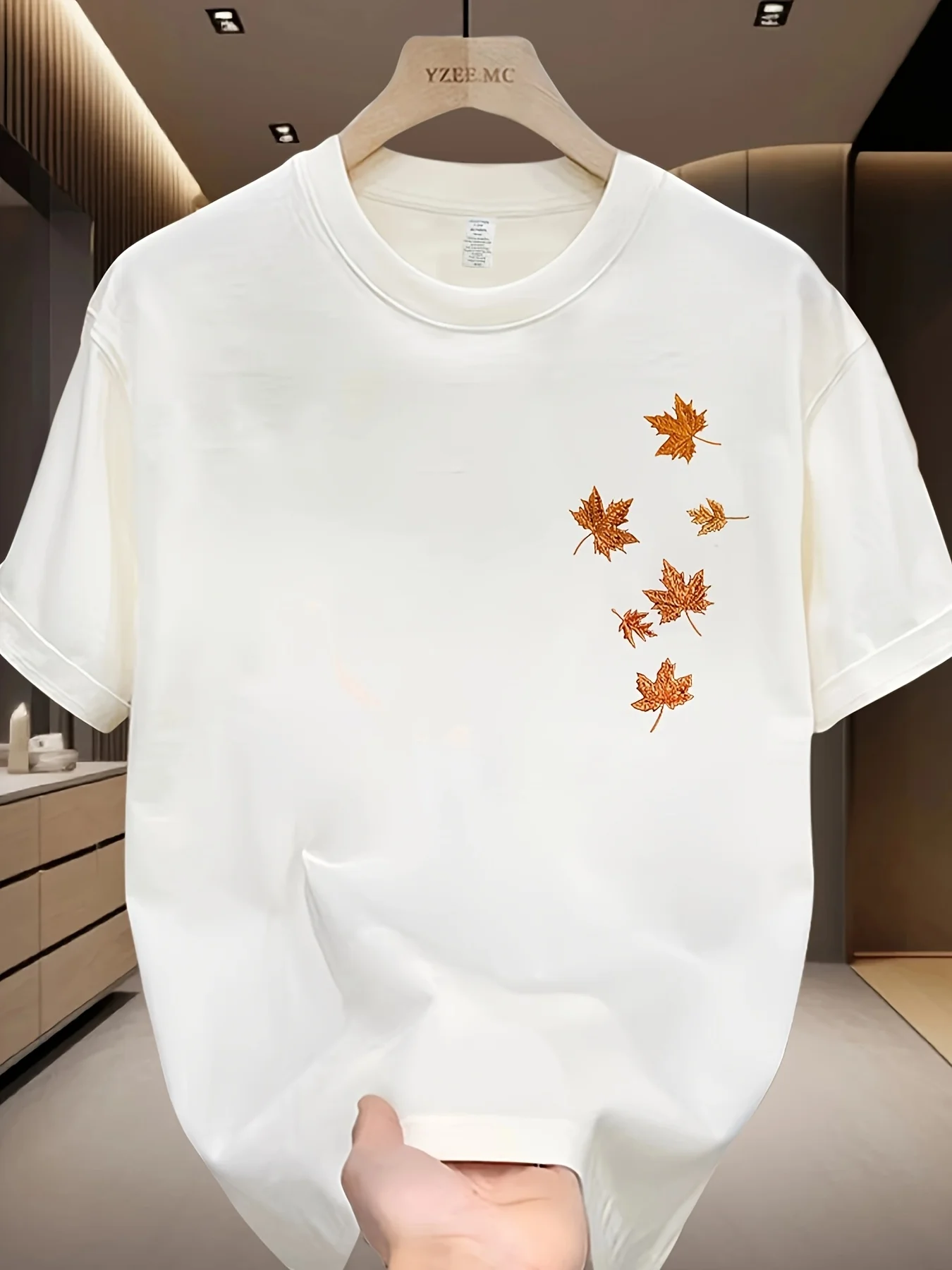 Men Cotton Short-Sleeve T-Shirt – Casual Loose Fit with Subtle Maple Leaf Print Summer Collection Men Clothing