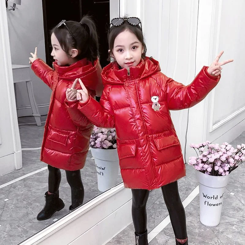 Girls Down Coat Jacket Cotton Windbreak 2023 Red Warm Plus Thicken Velvet Winter Children's Clothing -10 Degrees Below Zero