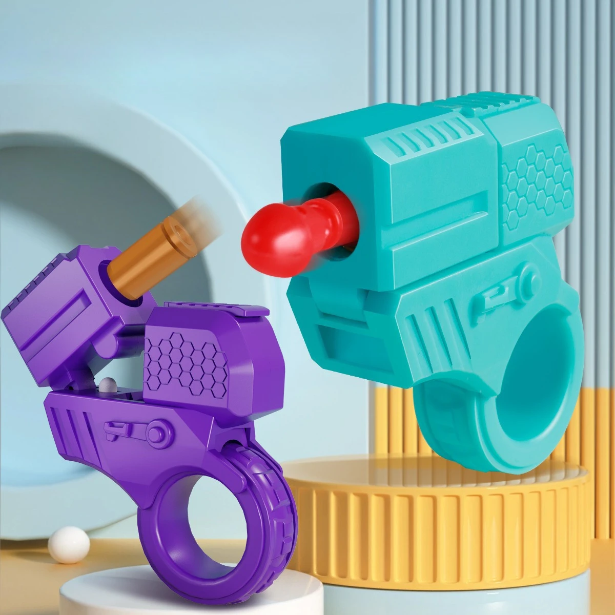 Mini-ringpistool: shell-uitwerpen, kan lanceren. Fidgetspeeltje voor volwassenen met spinner, 2 behuizingen, 10 kogels – stressverlichting, EDC-angst tot