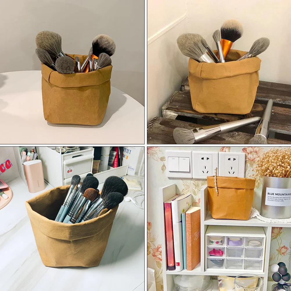 

Brown Paper Storage Basket Washable Lipstick Holder Organizer Desktop Container Reusable For Home Office Study Hotel Use