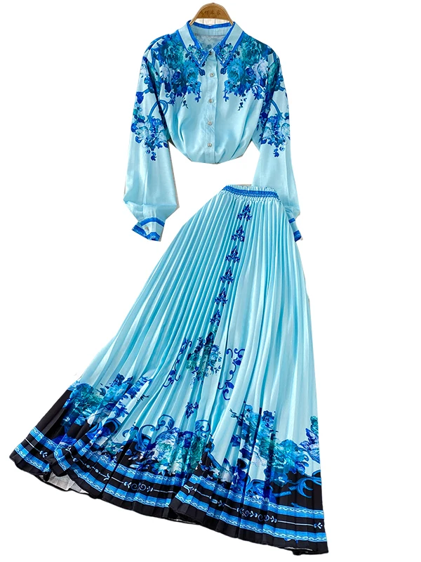 

Длинная юбка трапециевидной формы с высокой талией и принтом в стиле ретро, женский модный летний наряд с воротником на пуговицах