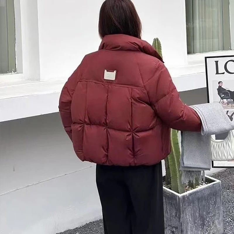 면 패딩 재킷 여성 숏 2025 겨울 신상 스탠드 칼라 다운 코트 여성 파카 패션 루즈핏 아우터 브레드 오버코트