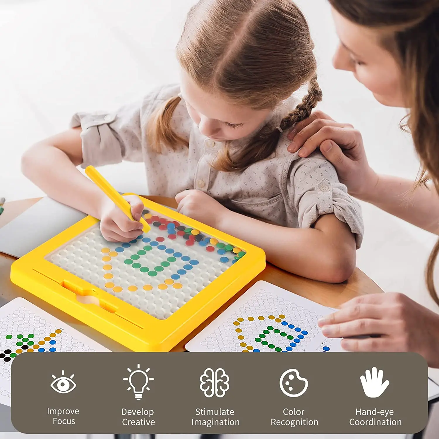 Magnetic Drawing Board for Toddlers DIY Doodle Board with Magnetic Pen and Beads Children Montessori Educational Preschool Toys