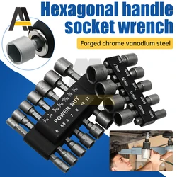 9pcs/14pcs Power Hand Driver Drill Metric Socket Wrench Set Driver Socket 3/16 1/4 9/32 5/16 11/32 3/8 7/16 Hex Shank Drill Bits