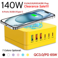 #Low Price Clearance QC3.0+PD65W Super Chargers 140W 6-Ports Quick Charger Station With 15W Wireless Charger For Magsafe iPhone