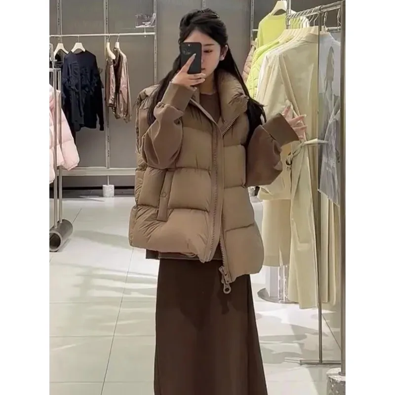 

Thickened Fashionable Coat European Double-zipper Stand-up Collar Cotton-padded Vest Women Early Spring New Style Warm Waistcoat