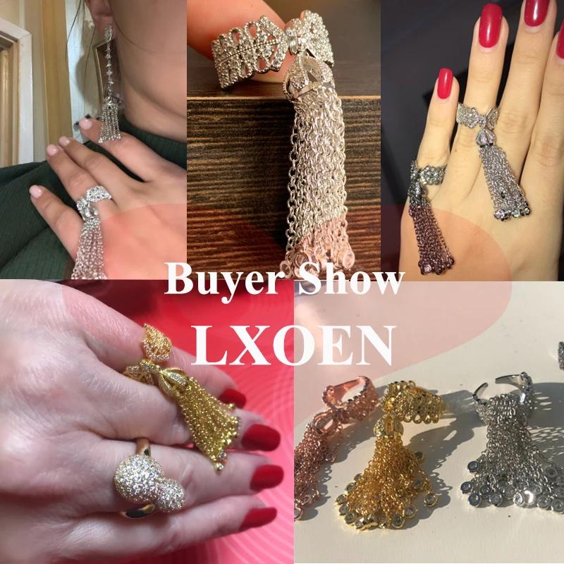 LXOEN Famous Brand Tassel Rings For Women Inlay Zirconia Adjustable Crown Ring Fashion bague