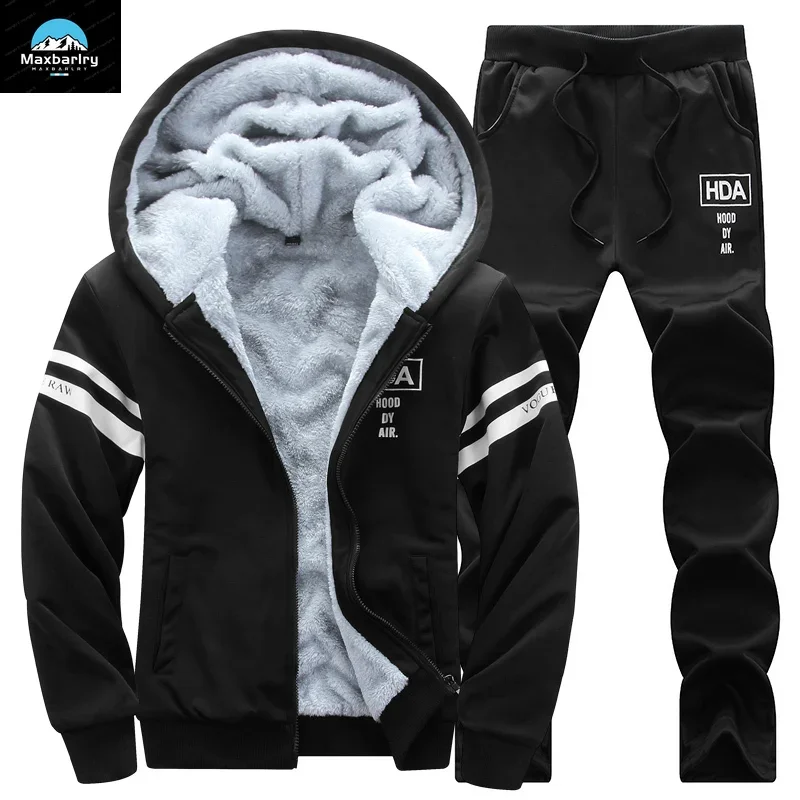 

Causal Tracksuits Men Set hooded Thicken Fleece Hoodies + Sweatpant 2024 Winter Spring Sweatshirt Sportswear Male Letter Print