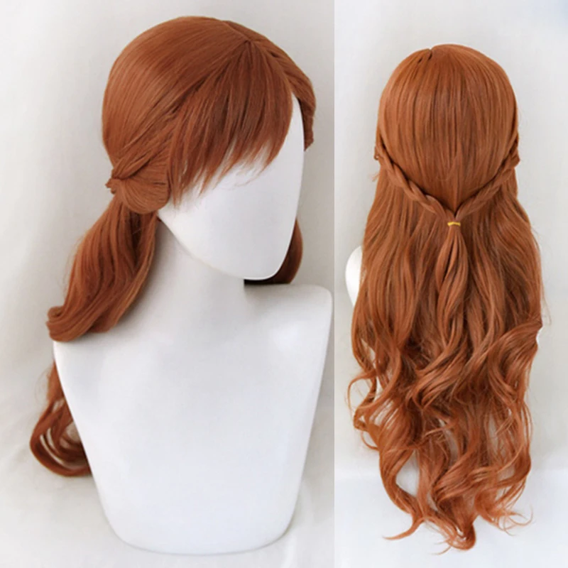 Anna Cosplay Wig Princess Braided Long Brown Wavy Heat Resistant Synthetic Hair  Anime Cosplay Halloween Party Wigs + Wig Cap