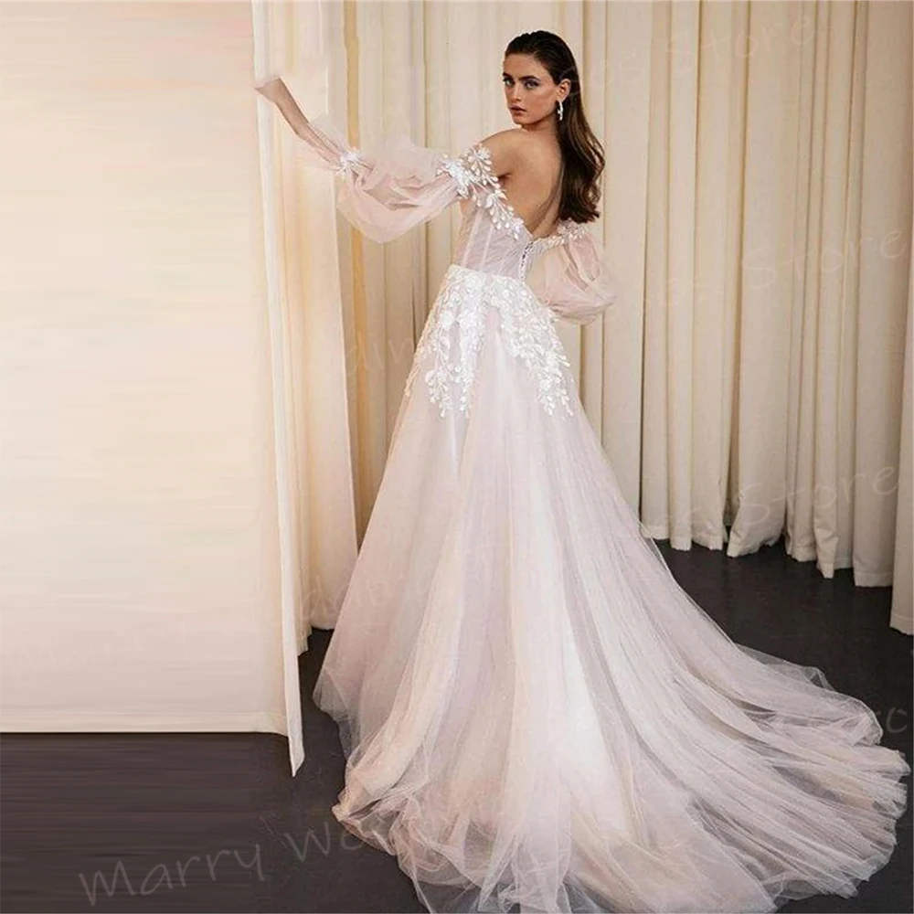 Fascinante Linha A Vestidos de Noiva Femininos, Elegante, Renda, Apliques, Vestidos de Noiva, Manga Destacável, Sexy Split, Abiti Da Sposa