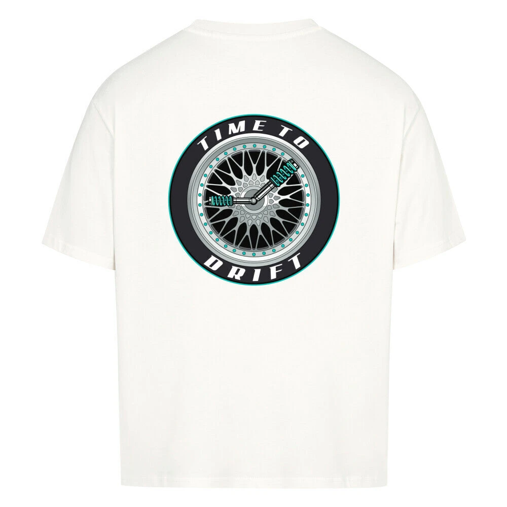 2026 Summer Time To Drift Wheel Clock Circular Badge Graphic Back Print T Shirt Racing Car Oversized White Short Sleeve Tee
