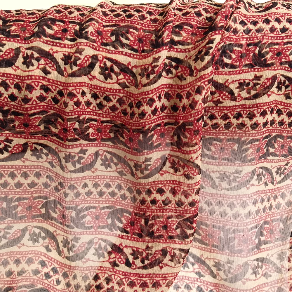 50Cm * 135Cm Retro Streep Bloemen Gerimpelde Chiffon Stof Dun En Transparant Moerbeizijde Met Georgette Sjaal Jurk Zijden Stof