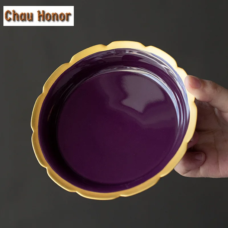 Platycodon Purple Glaze Ceramic Pot Bearing Holder Zisha Pot Base Water Storage Dry Soaking Table Fruit Plate Kung Fu Teaset