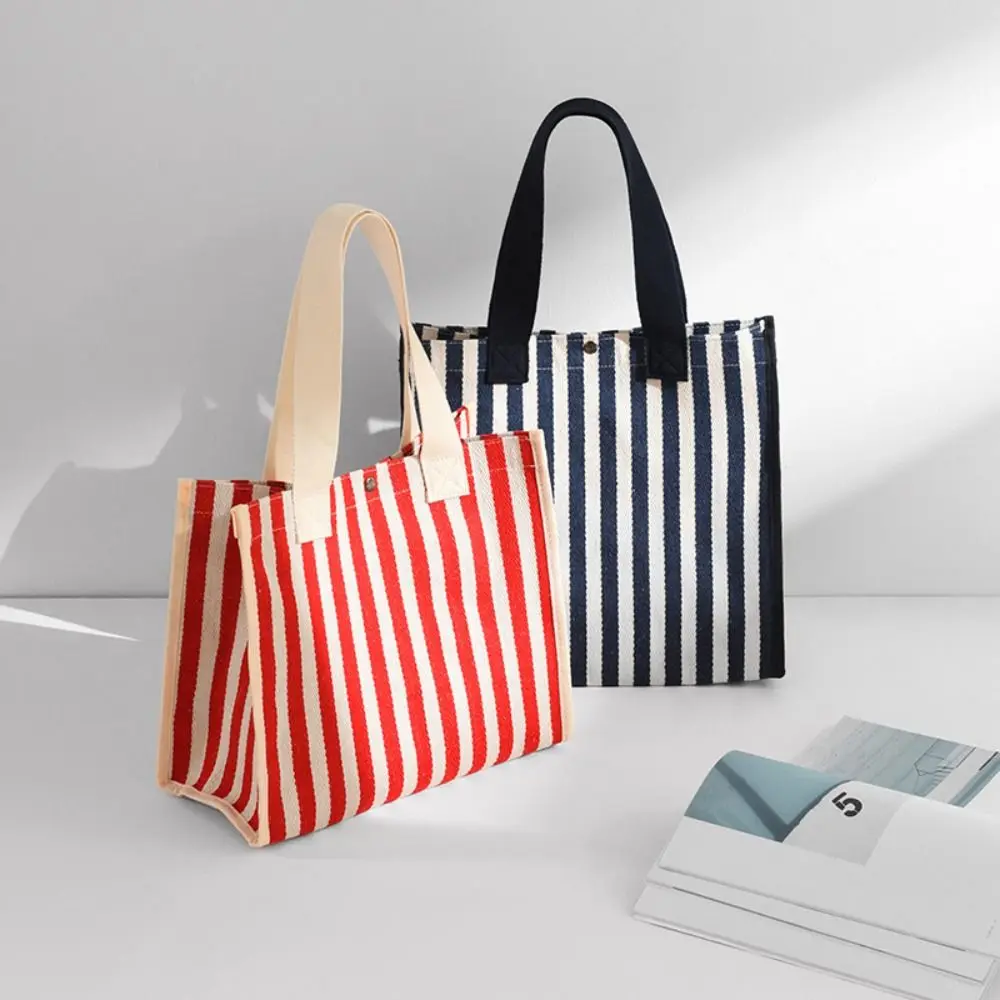 Canvas Tote Bag New Stripe Large Capacity Hand Pouch Shoulder Bag Women