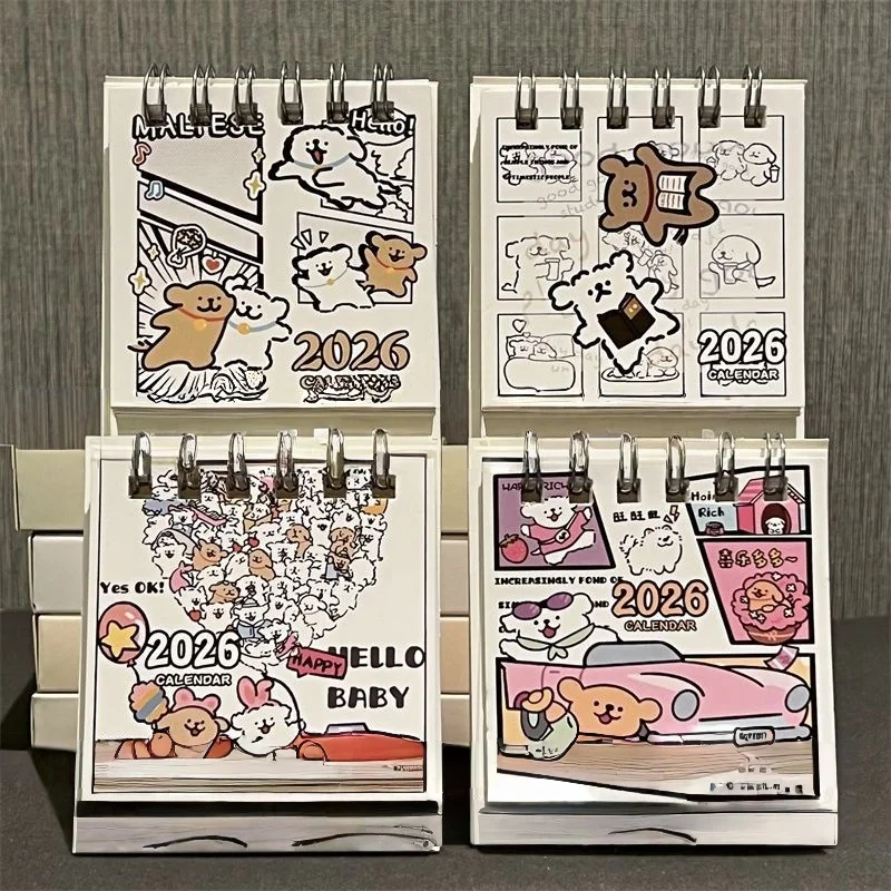 Line Dog 2026 Small Calendar Instagram Style High Beauty Student Mini Small Calendar Desktop Decoration Smooth Page Flipping