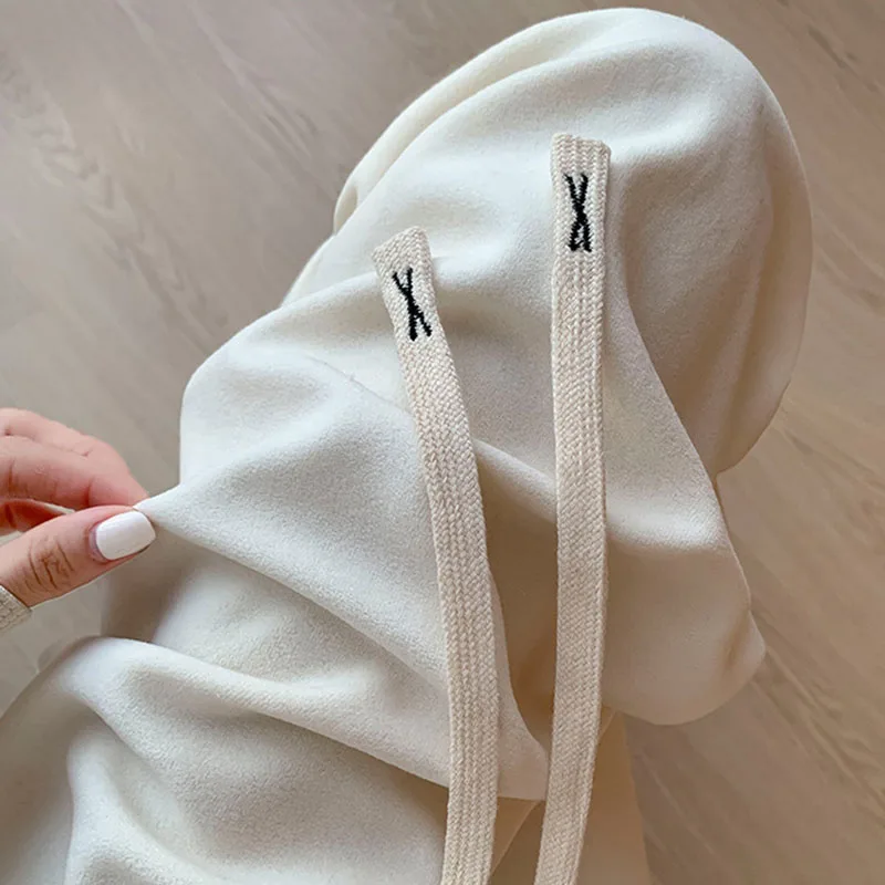 秋冬厚みのワイドレッグパンツ女性ハイウエストルーズストレートカジュアルパンツ韓国ストリートクラシックドレープスウェットパンツ