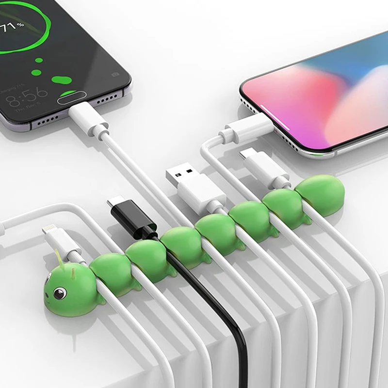 Siliconen Cartoon Rups Kabel Organizer 5-Holes Multifunctionele Cartoon Kabel Fixer Draad Manager Opslag